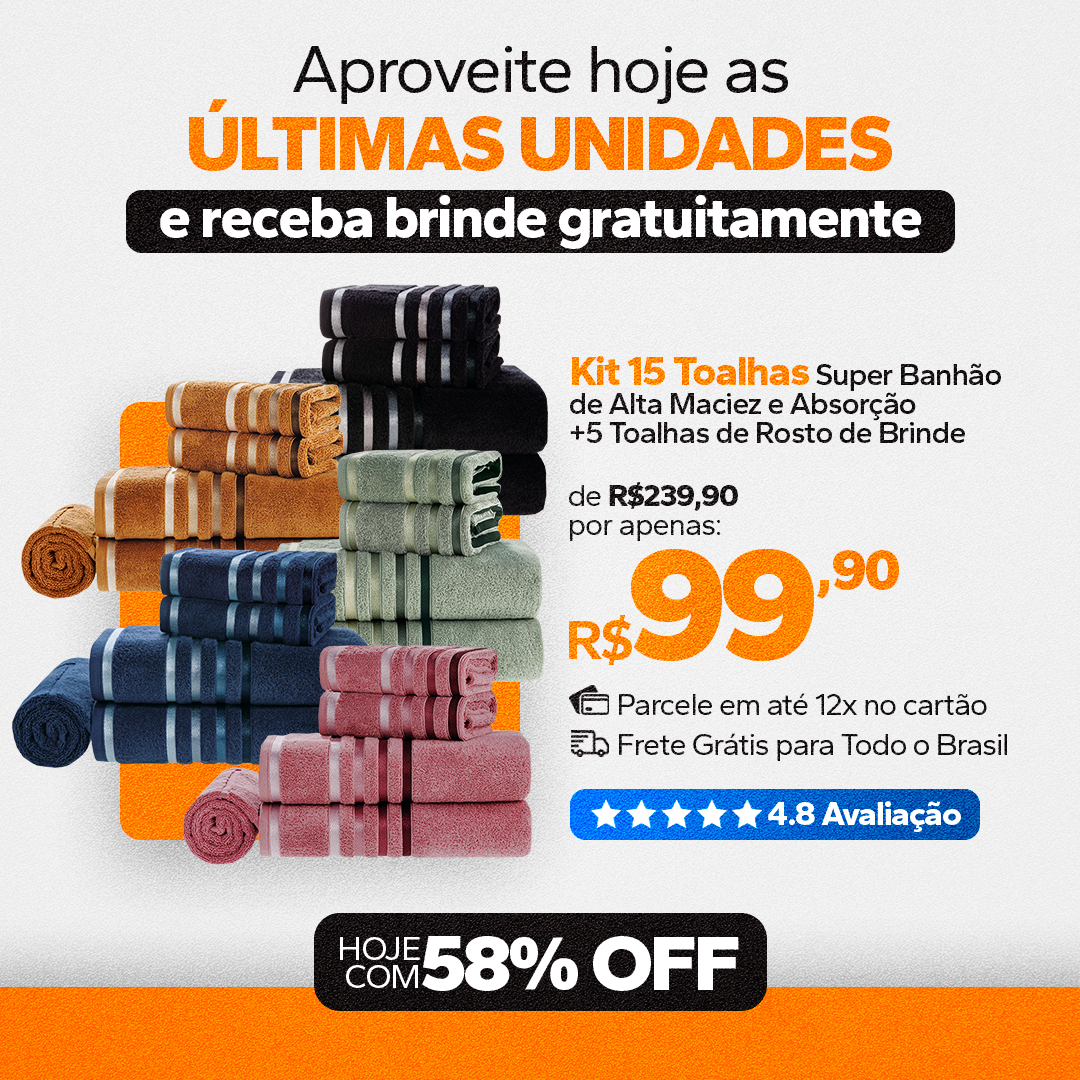 Kit 15 Toalhas Super Banhão de Alta Maciez e Absorção +5 Toalhas de Rosto de BRINDE