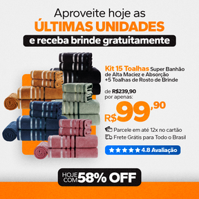 Kit 15 Toalhas Super Banhão de Alta Maciez e Absorção +5 Toalhas de Rosto de BRINDE