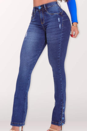 Calça Jeans Flare Modeladora Detalhe Barra Botões - CH43