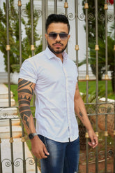 Camisa Slim  Lisa Fit Branca Manga Curta