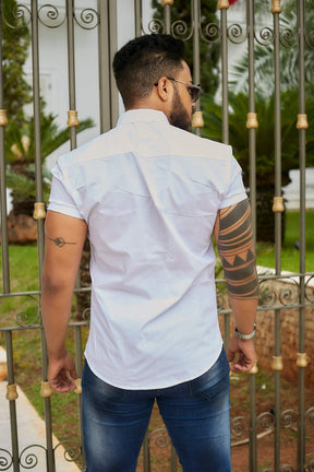 Camisa Slim  Lisa Fit Branca Manga Curta